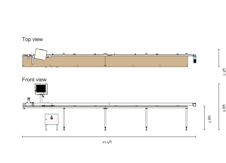 21.4ft 2.8ft 5.8ft 2.3ft Front view Top view